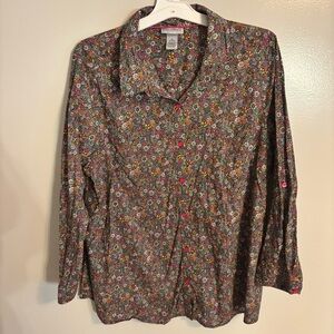 Catherines 1X Floral Button Down Top 100% Cotton | 18/20W